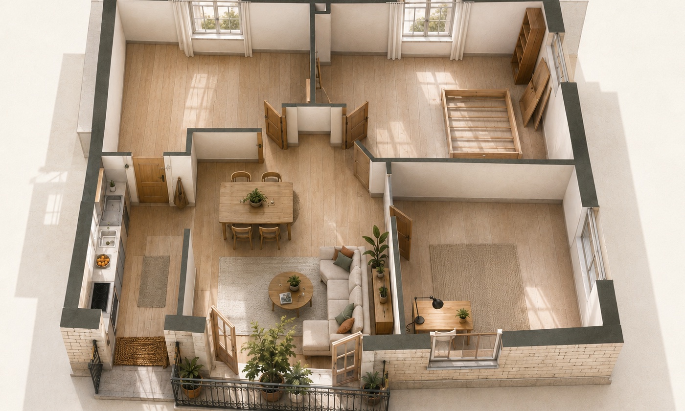 Vivienda antes de preparar las habitaciones