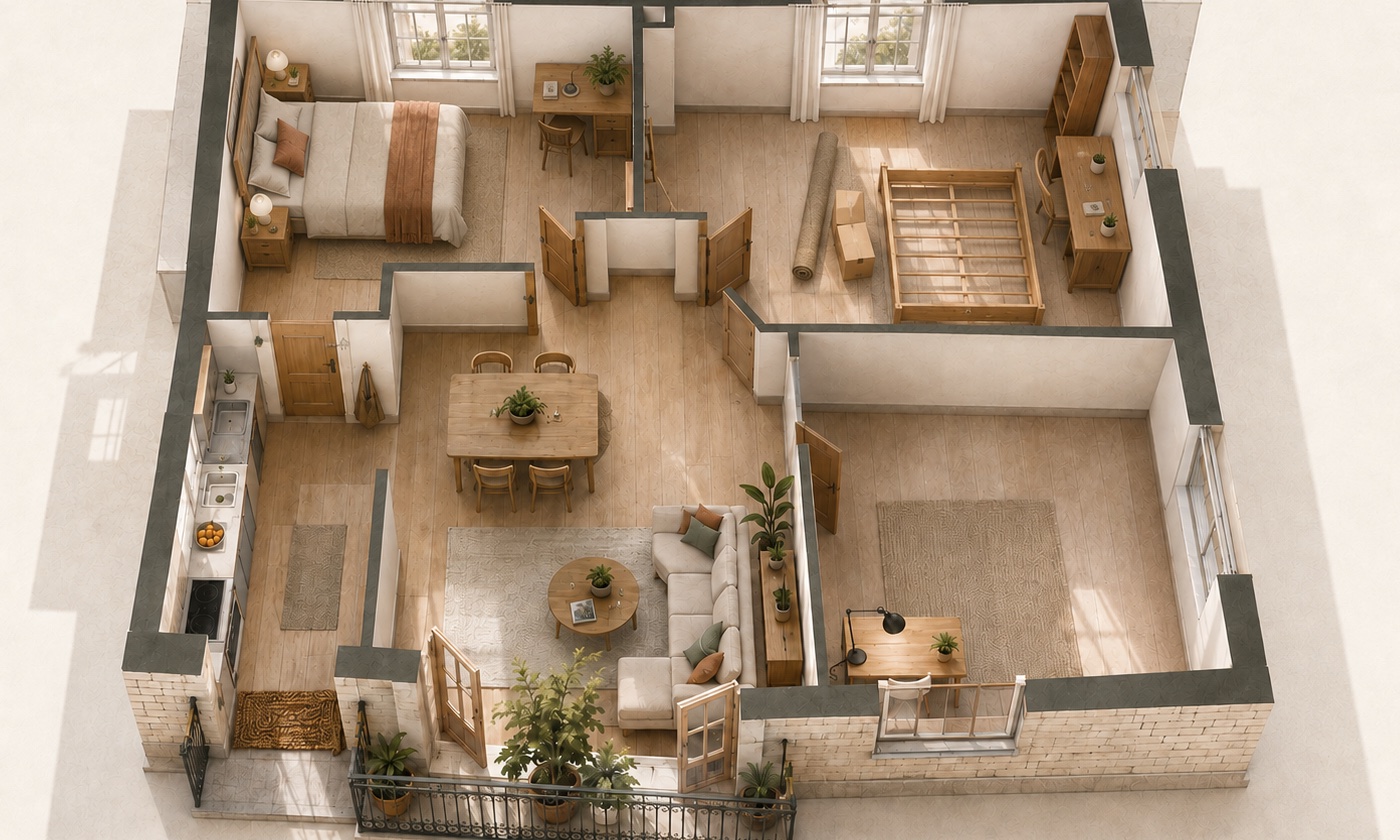 Vivienda con una habitación lista y otra en preparación