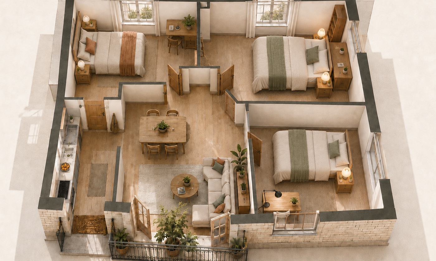 Vivienda con todas las habitaciones preparadas